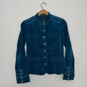Vtg Y2K Le Chateau Armor Jeans teal embroidered Victorian velvet army jacket XS